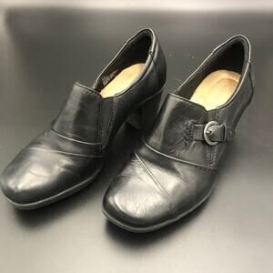 Michel M Black Leather Chunky Heels, Women's Size 7M/EUR 37.5